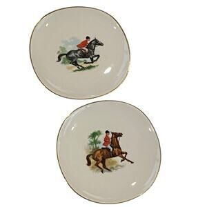 Set of 2 - Vintage porcelain collectibles trinket plates Equestrian Series 02878